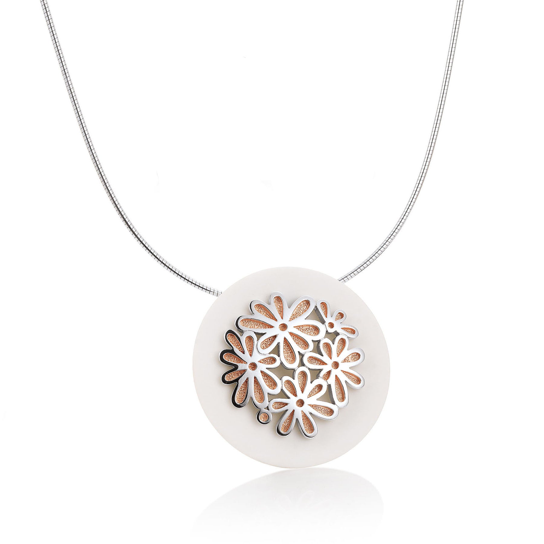 Sterling Silver, White Agate, and Rose Gold Accents Pendant by Breuning