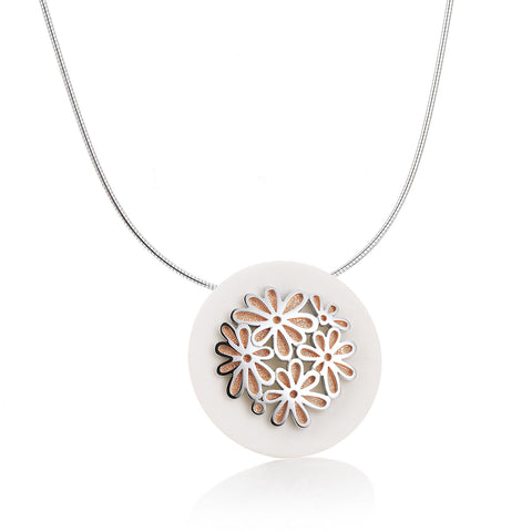 Sterling Silver, White Agate, and Rose Gold Accents Pendant by Breuning