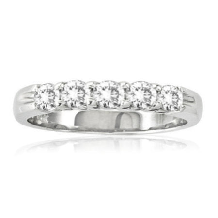 Five Stone Shared Prong Diamond Band in White Gold