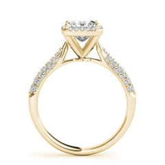 Princess Halo Diamond Engagement Ring in Yellow Gold with Pave Diamonds