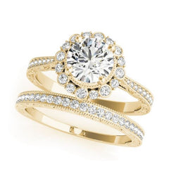 Yellow Gold Diamond Pave Halo Engagement Ring