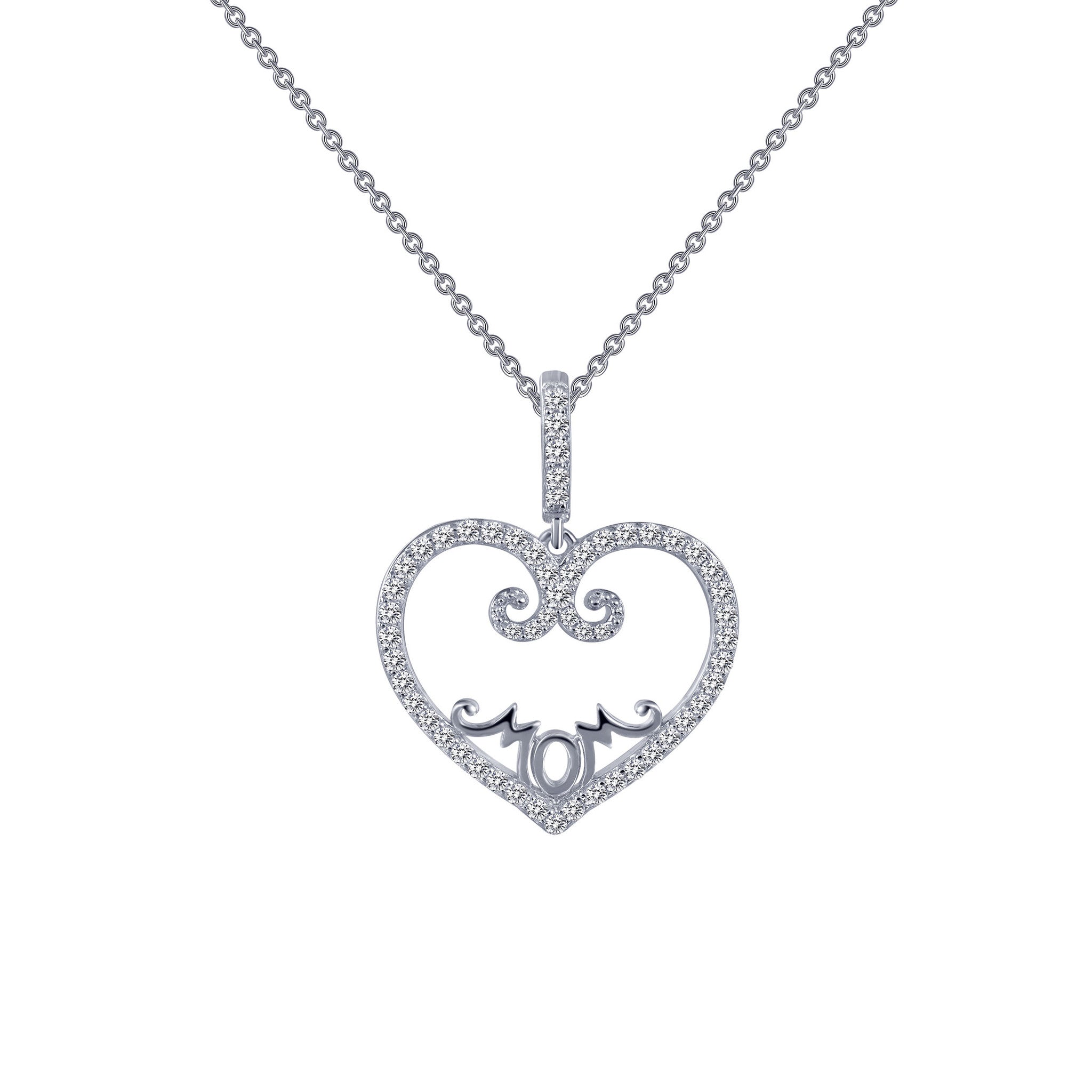 Sterling Silver and Platinum Mom's Heart Necklace