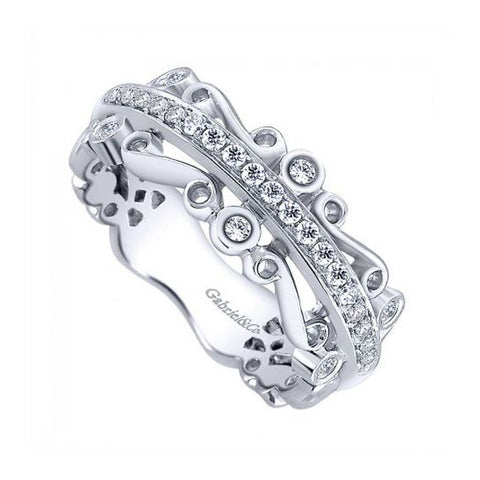 Anniversary White Gold Diamond Band with Filigree