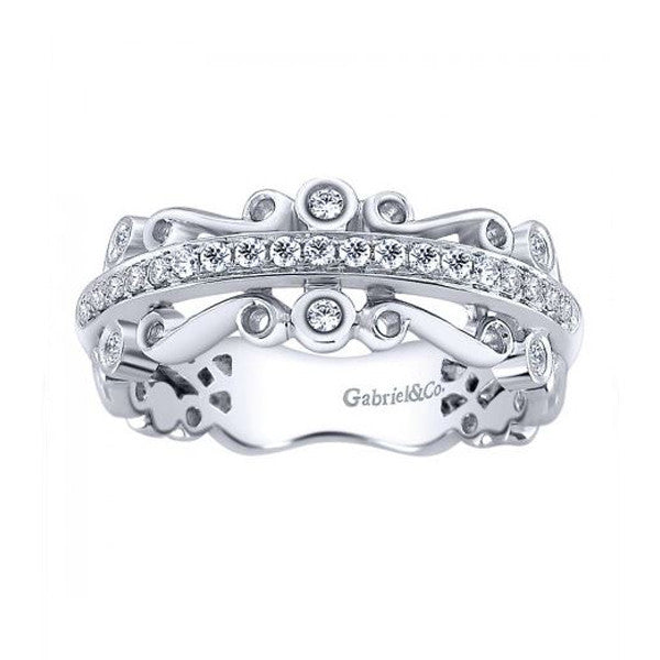 Anniversary White Gold Diamond Band with Filigree