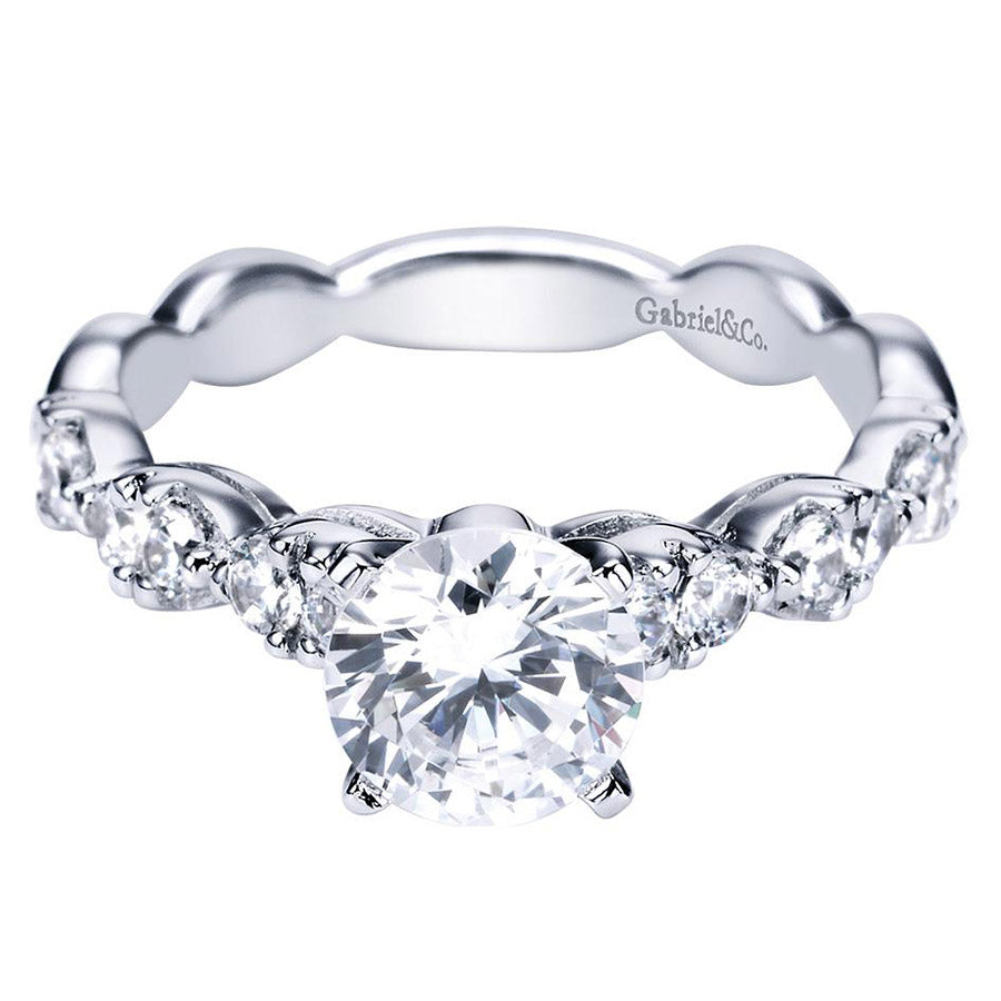 Scalloped Edge White Gold Diamond Engagement Ring