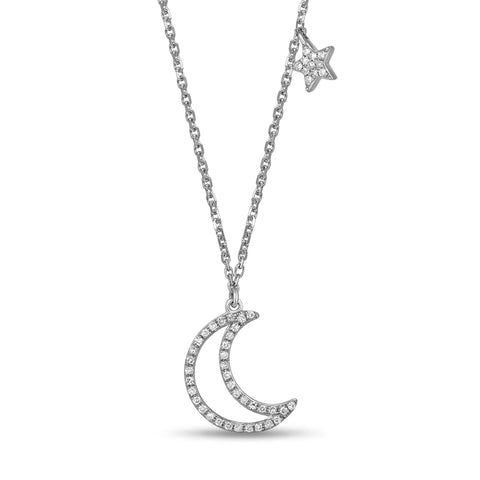White Gold Moon and Star Pendant by Jewelry Designer Luvente