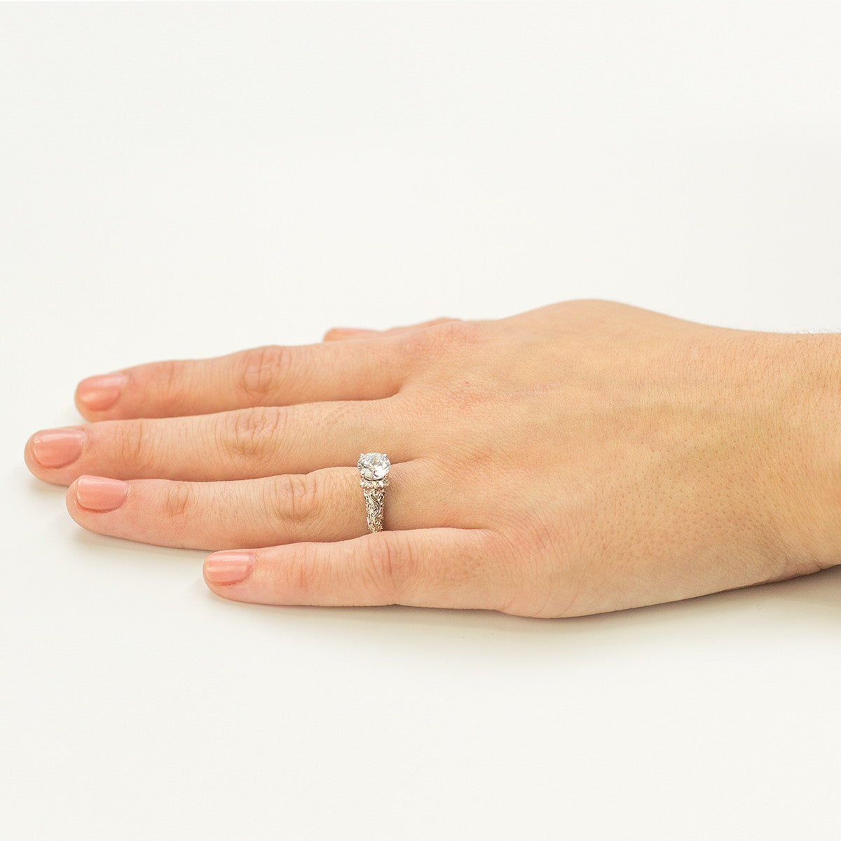Ladies Engraved White Gold Engagement Mounting by Simon G