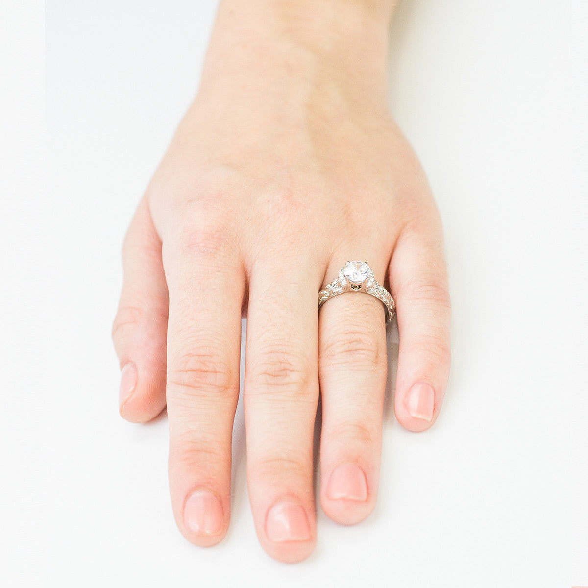 Ladies Engraved White Gold Engagement Mounting by Simon G