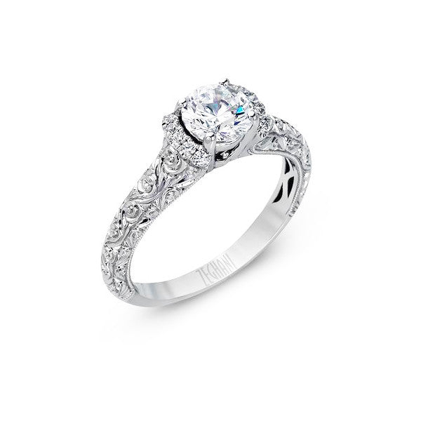 Ladies' Engraved 14k White Gold Engagement Mounting by Simon G