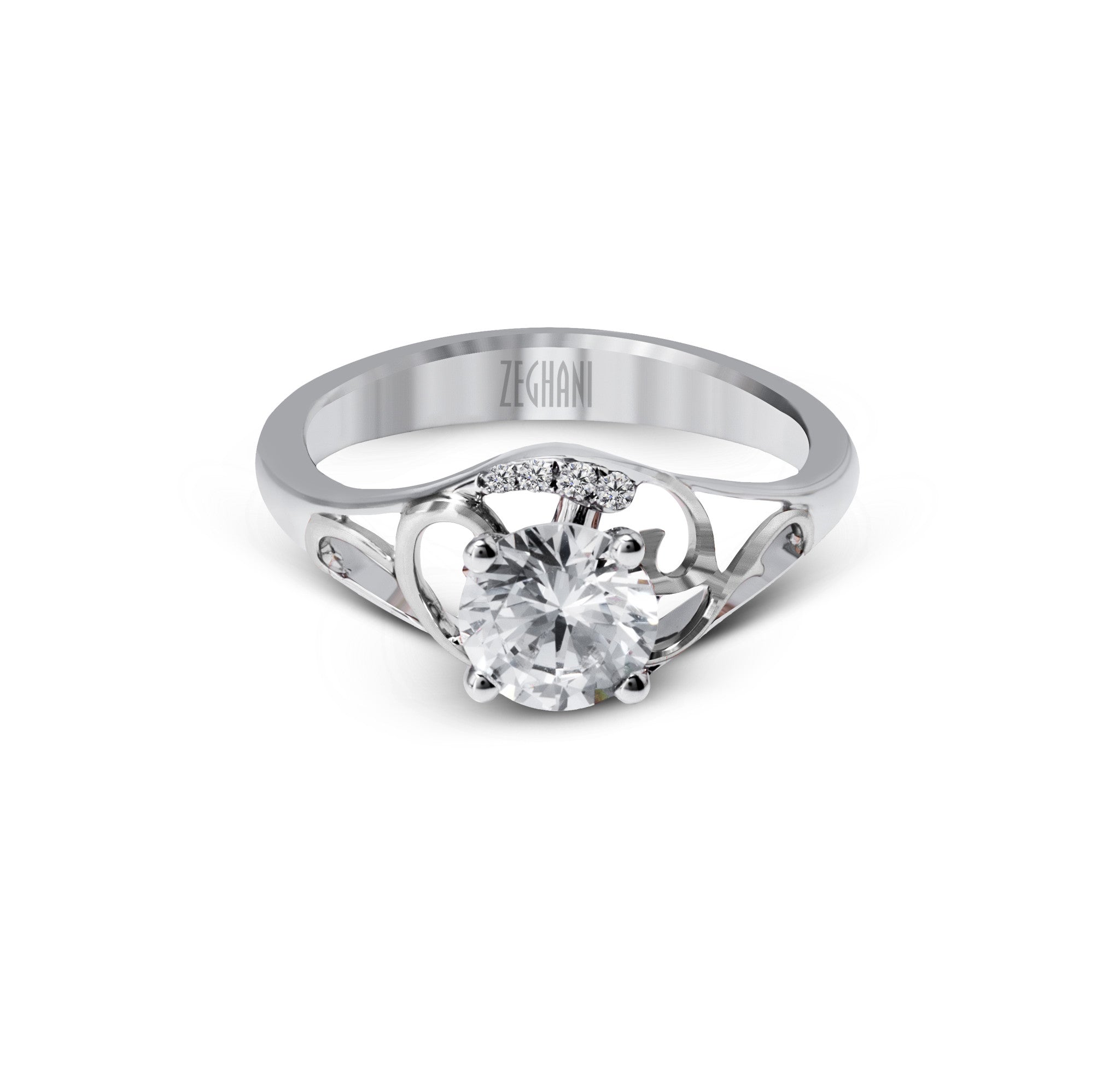 14k White Gold Pave and Filigree Engagement Ring Mounting from Zeghani by Simon G