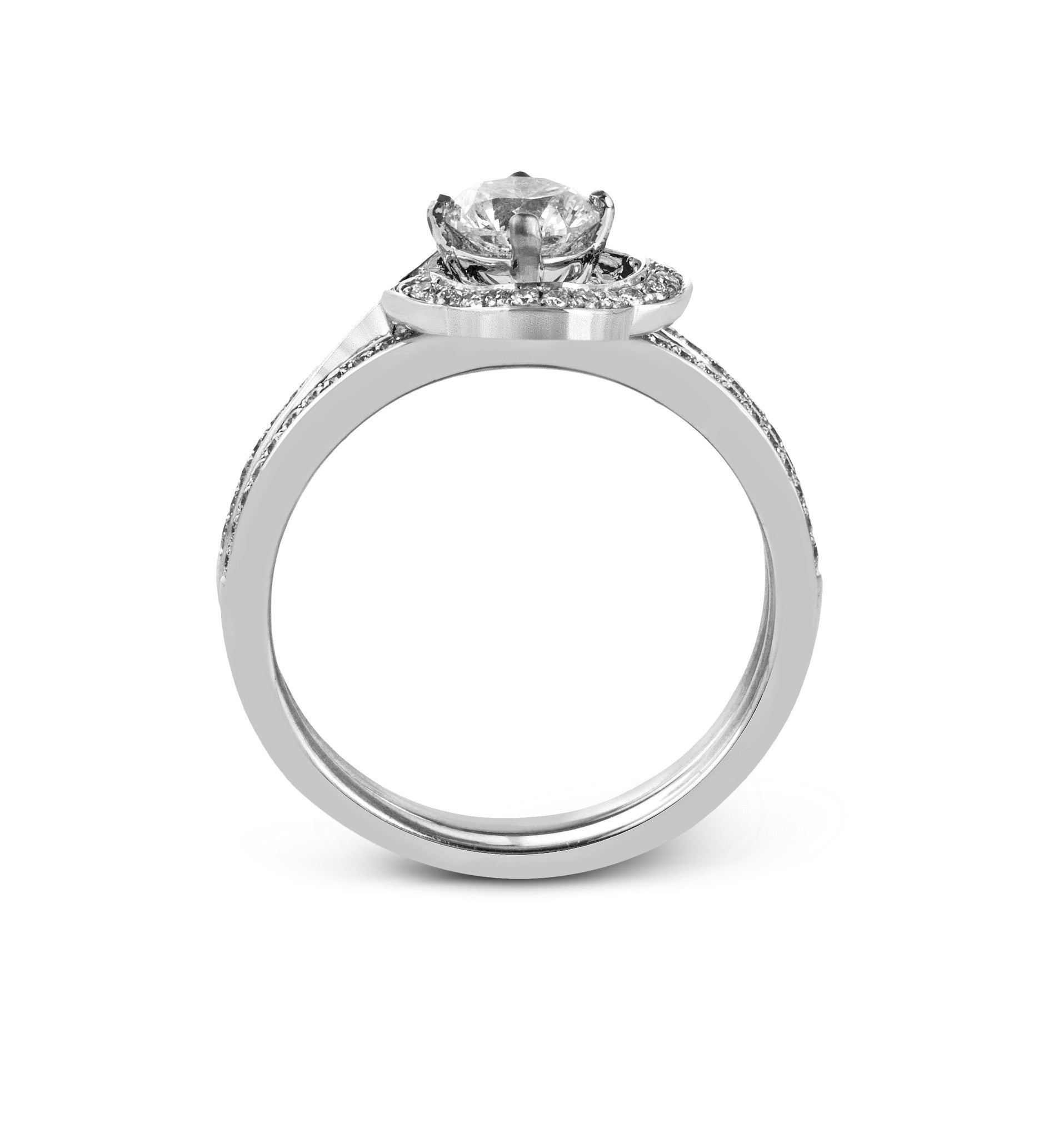 Set of 14k White Gold Pave Engagement Ring and 14k Pave Wedding Band Wrap