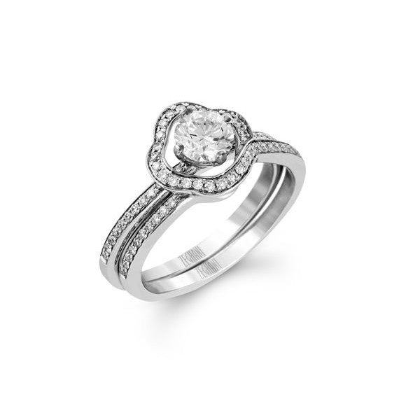 Ladies' 14k White Gold Engagement Mounting and Wedding Band Set by Simon G