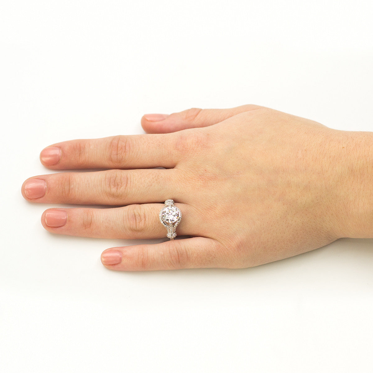 White Gold Pave and Filigree Engagement Ring Mounting from Zeghani by Simon G