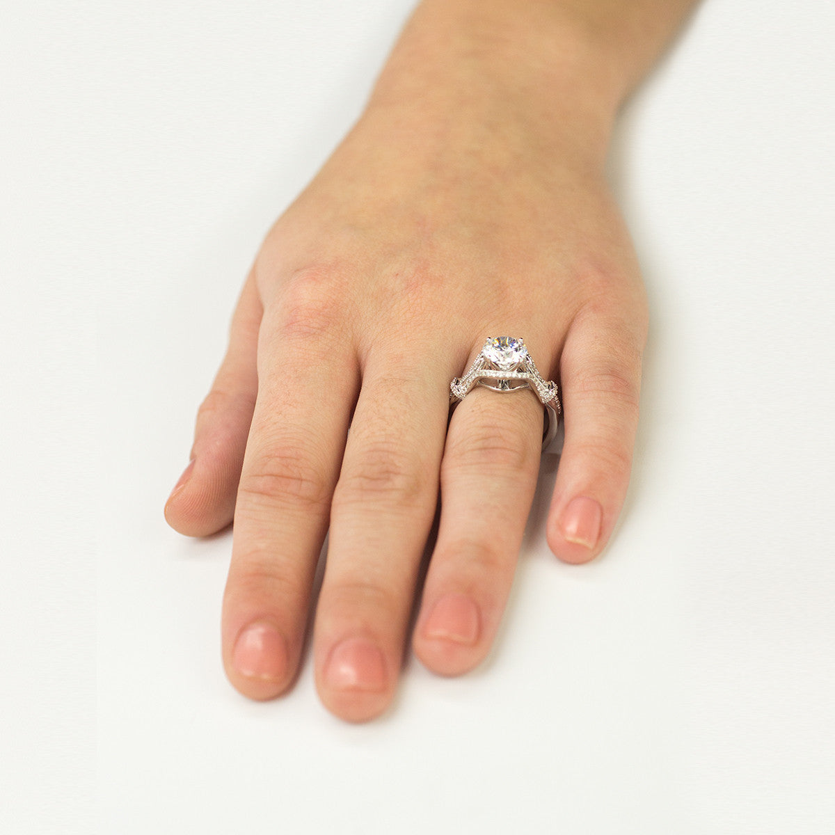 White Gold Pave and Filigree Engagement Ring Mounting from Zeghani by Simon G