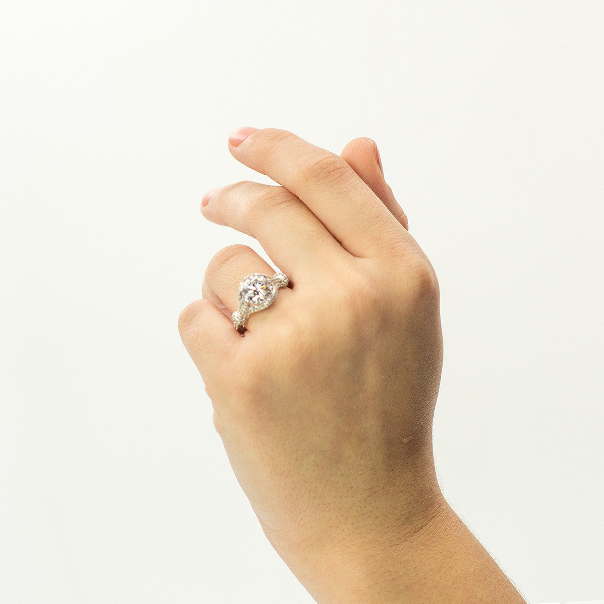 White Gold Pave and Filigree Engagement Ring Mounting from Zeghani by Simon G