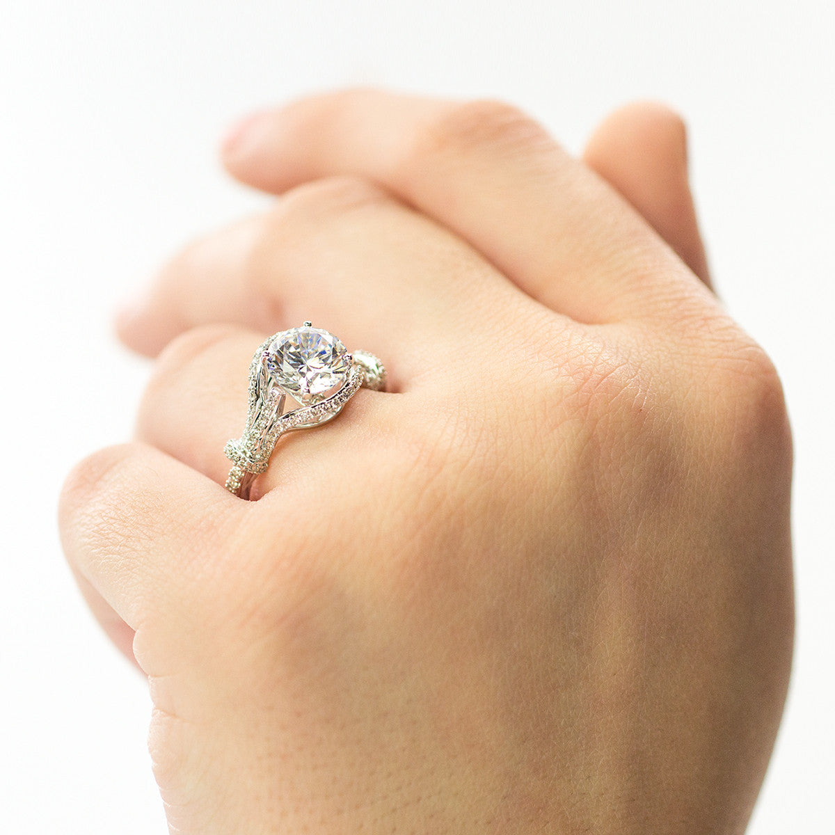 White Gold Pave and Filigree Engagement Ring Mounting from Zeghani by Simon G