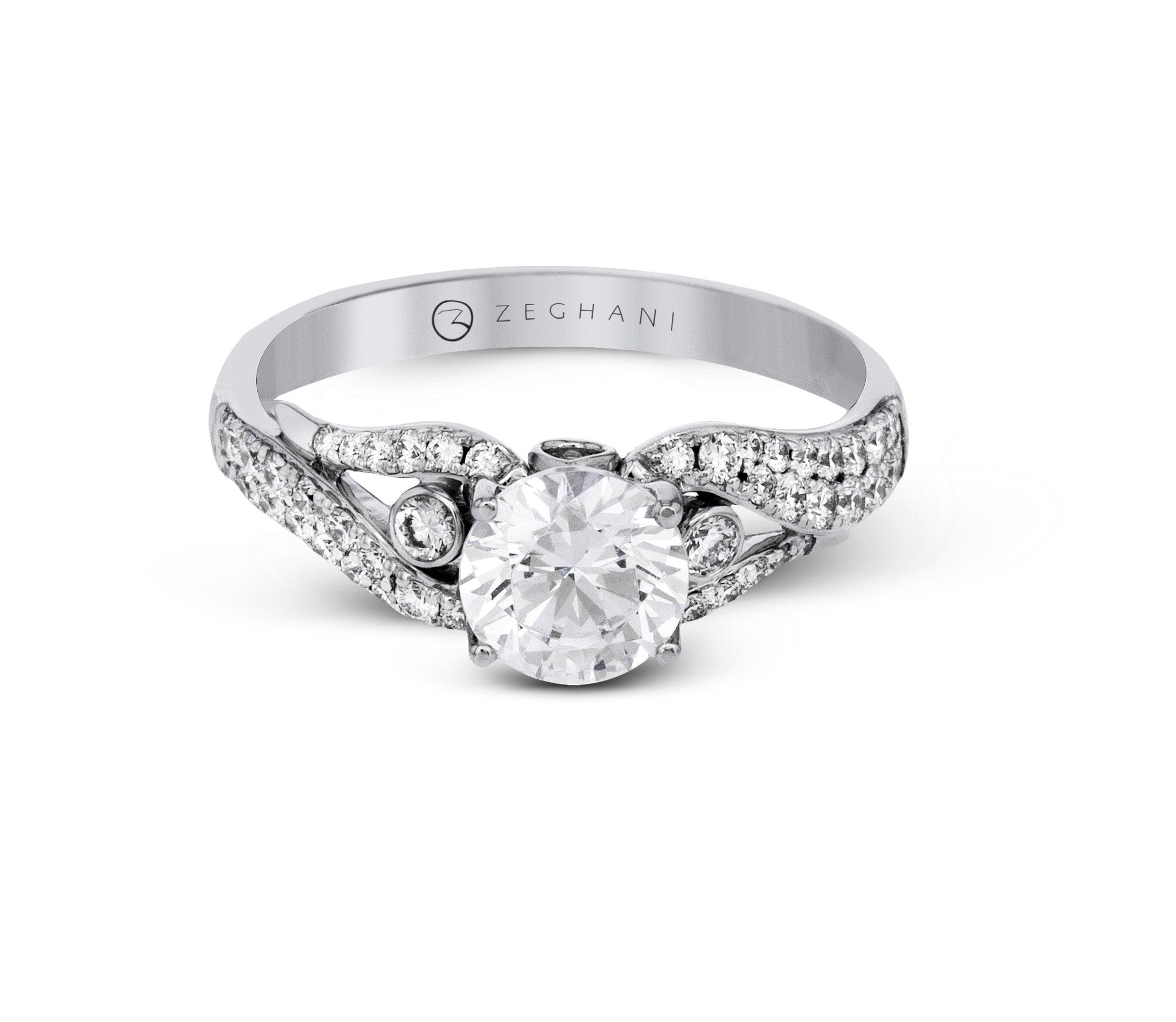 14k White Gold Pave and Filigree Engagement Ring Mounting from Zeghani by Simon G