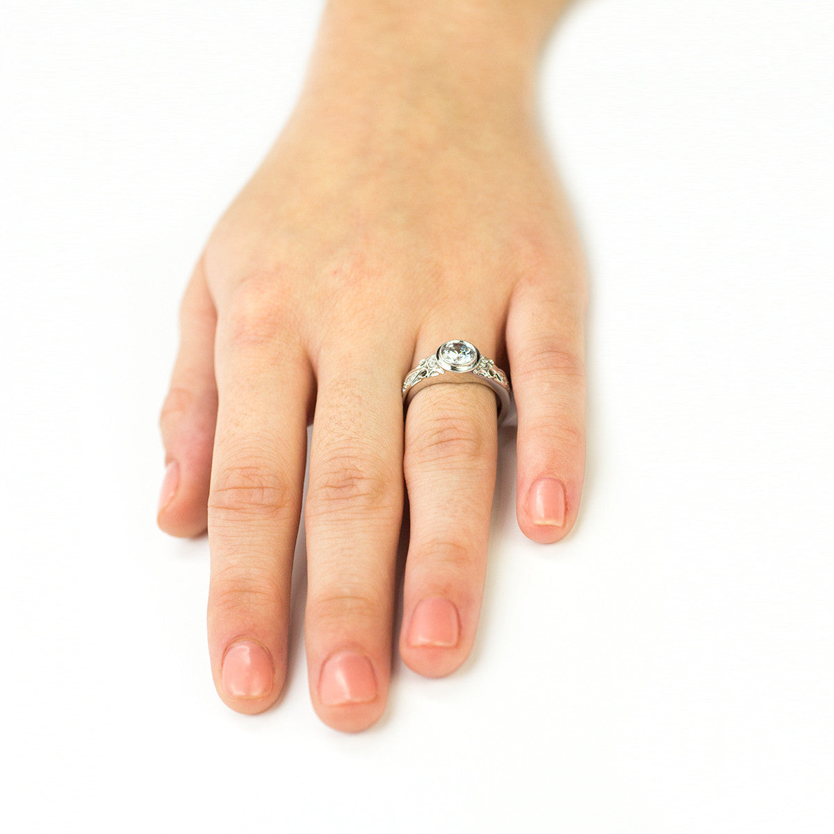 White Gold Pave and Filigree Engagement Ring Mounting from Zeghani by Simon G