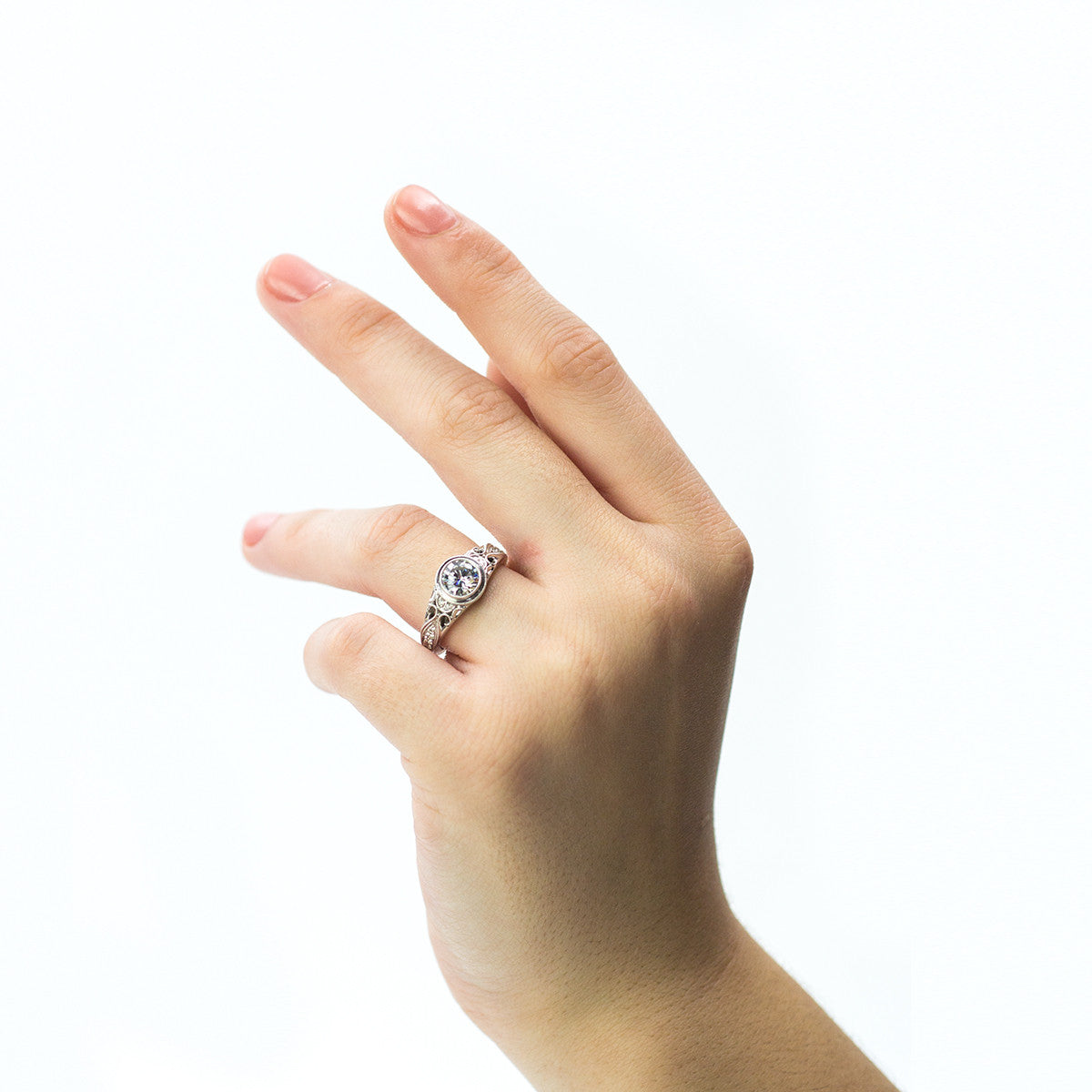 White Gold Pave and Filigree Engagement Ring Mounting from Zeghani by Simon G