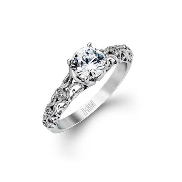 Ladies' FIligree 14k White Gold Engagement Mounting by Simon G