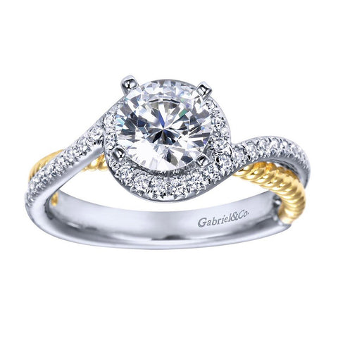 Two Tone Gold Bypass Design Diamond Engagement Mounting