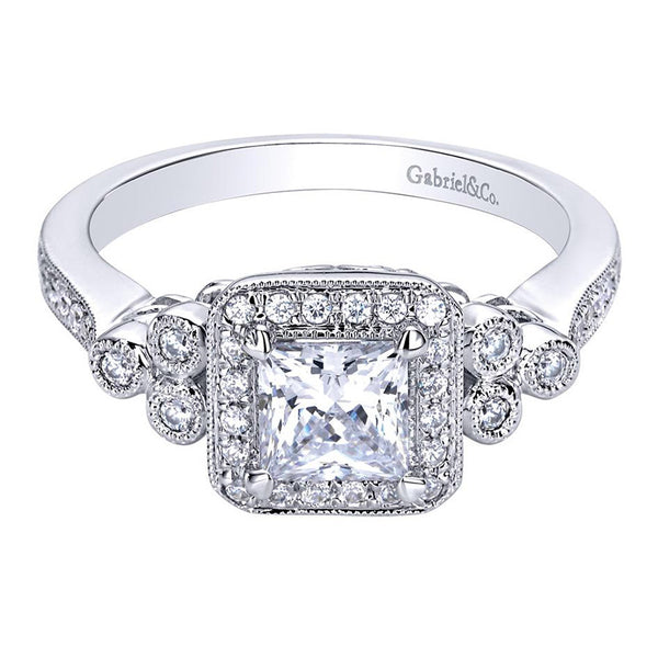 Vintage Halo Princess Cut Diamond Engagement Ring by Gabriel