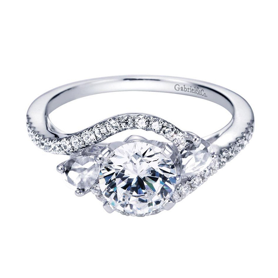 Bypass Floating Halo White Gold Diamond Engagement Ring