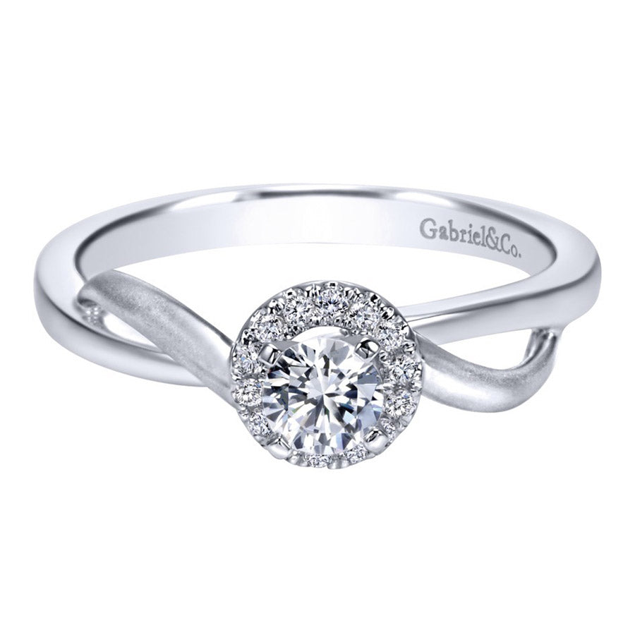 Split Bypass Shank Diamond Halo Engagement Ring