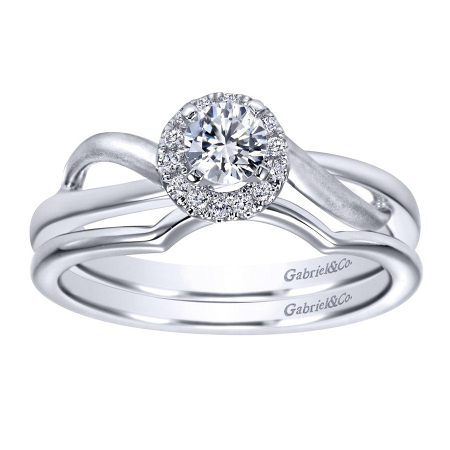 Split Bypass Shank Diamond Halo Engagement Ring