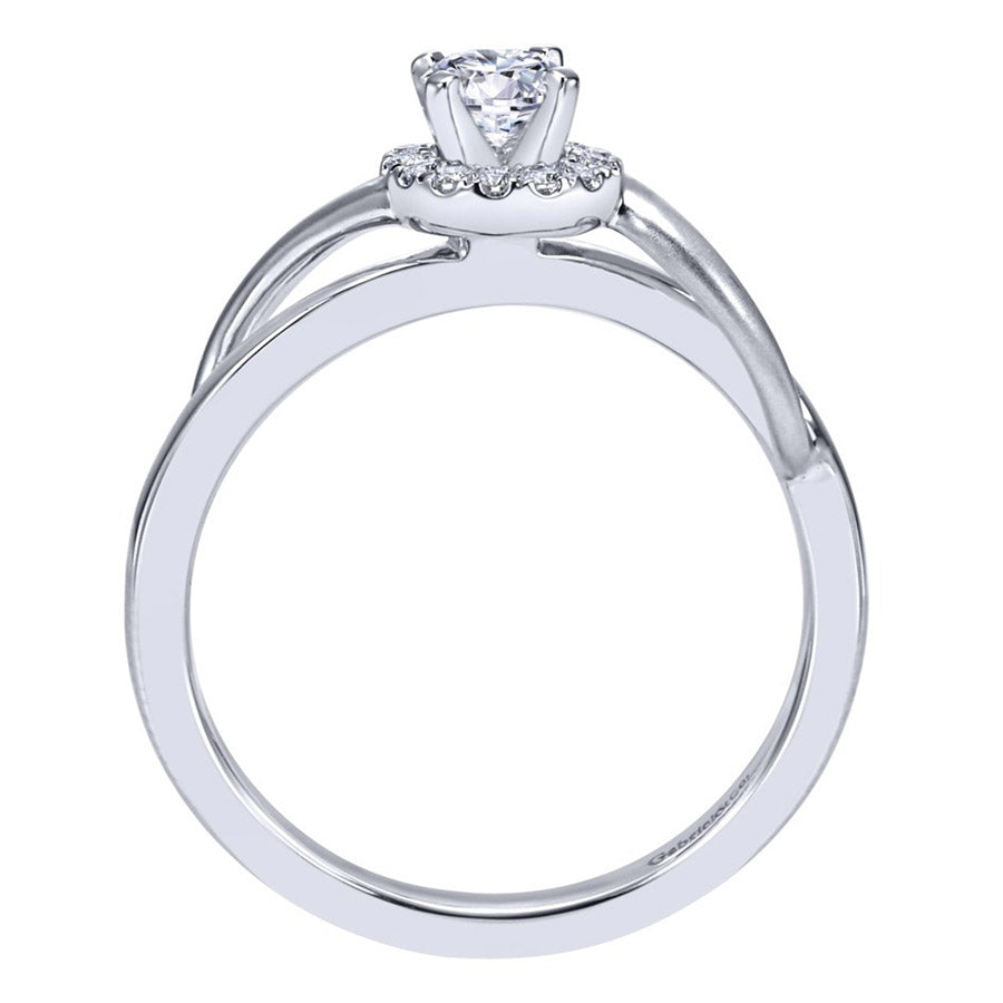 Split Bypass Shank Diamond Halo Engagement Ring