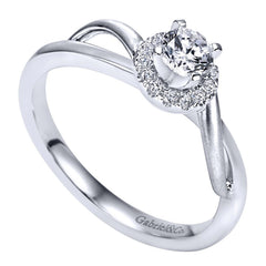 Split Bypass Shank Diamond Halo Engagement Ring