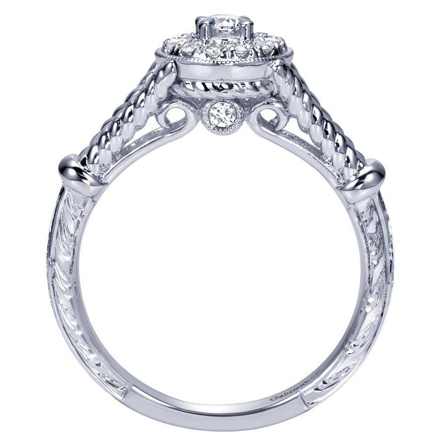Split Rope Shank Diamond Halo Engagement Ring