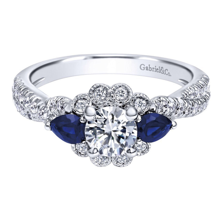 Diamond and Blue Sapphire White Gold Engagement Ring