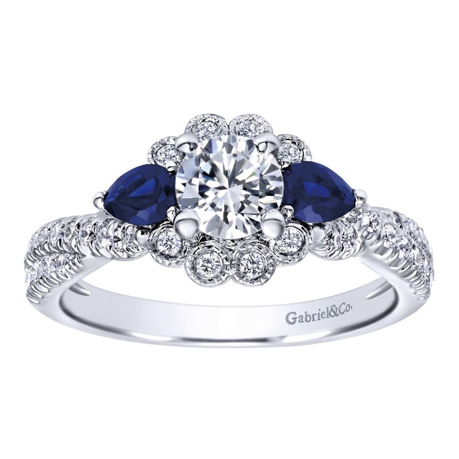 Diamond and Blue Sapphire White Gold Engagement Ring