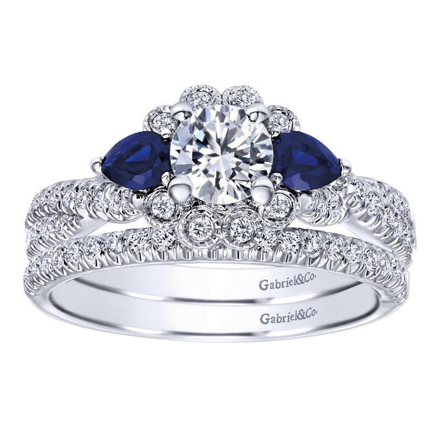Diamond and Blue Sapphire White Gold Engagement Ring