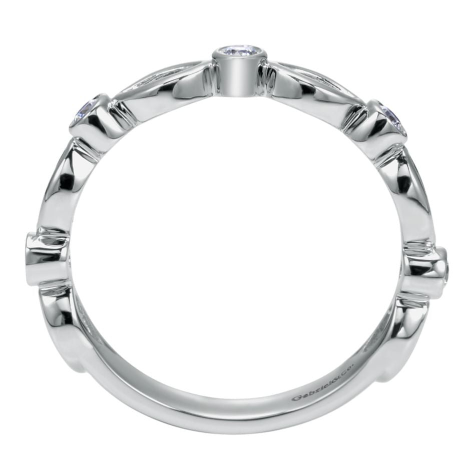 Ladies' Scalloped 14k White Gold Diamond Band