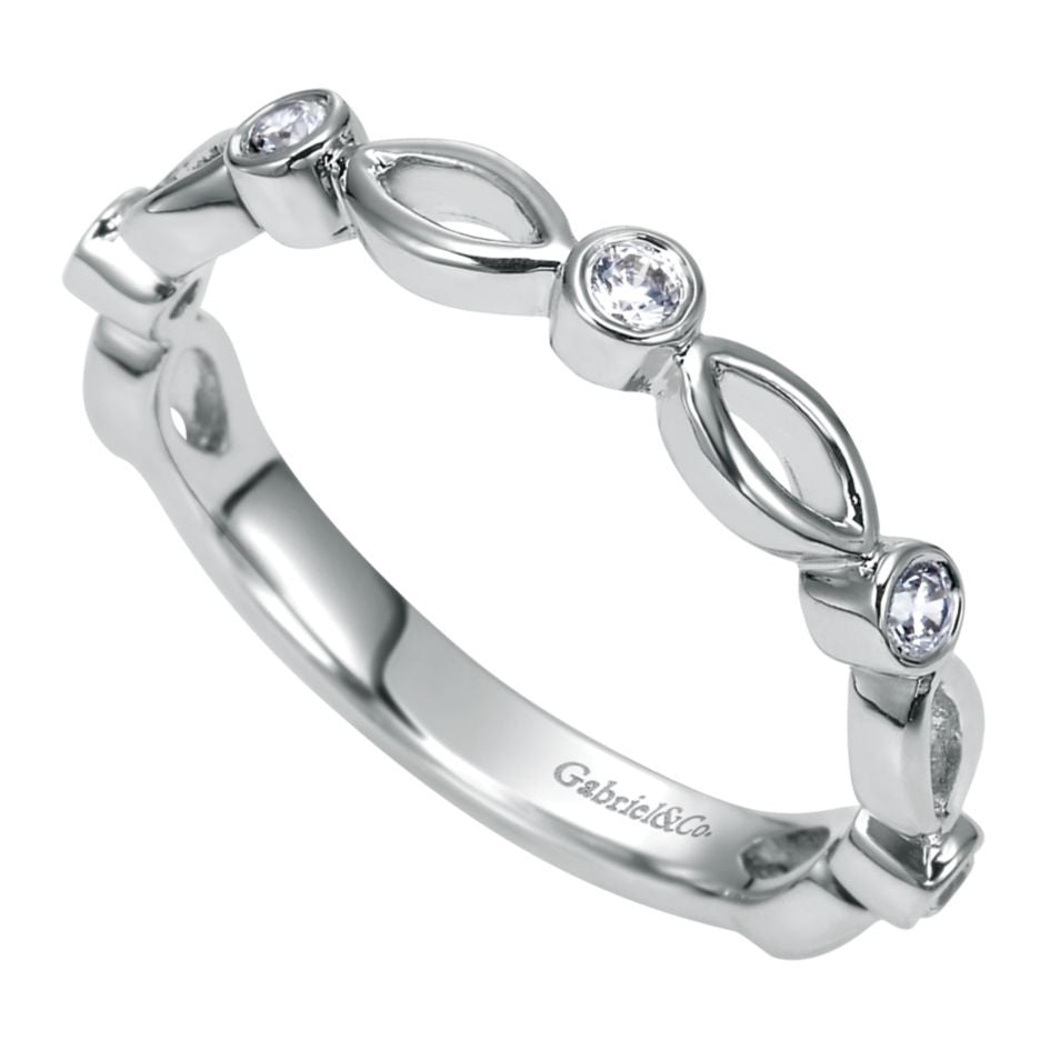 Ladies' Scalloped 14k White Gold Diamond Band