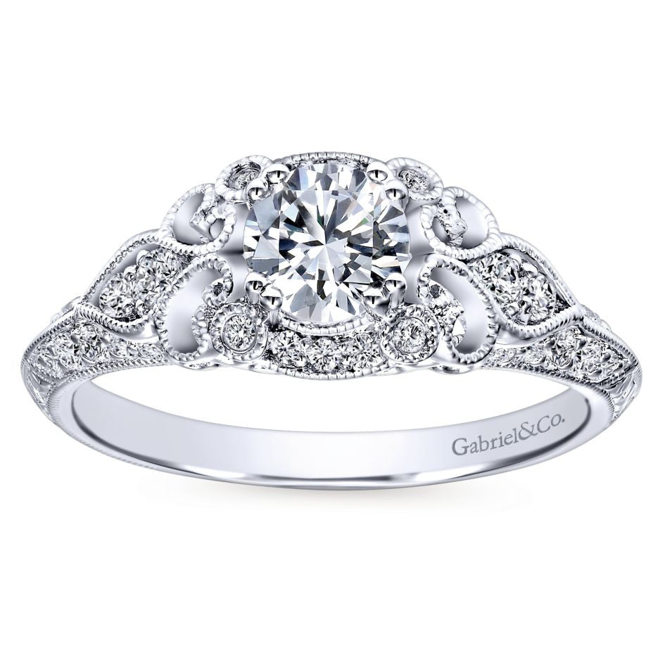 Ladies' Vintage Inspired 14k White Gold Diamond Engagement Ring by Gabriel