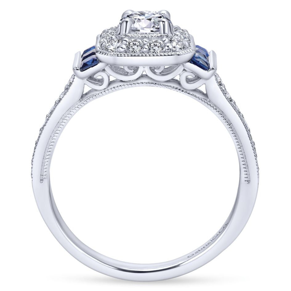 Ladies' 14k White Gold Diamond and Sapphire Engagement Ring by jewelry Designer Gabriel and Co