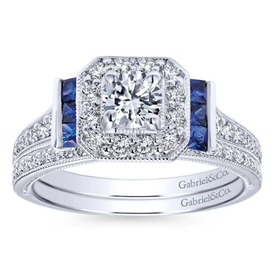 Ladies' 14k White Gold Diamond and Sapphire Engagement Ring by jewelry Designer Gabriel and Co