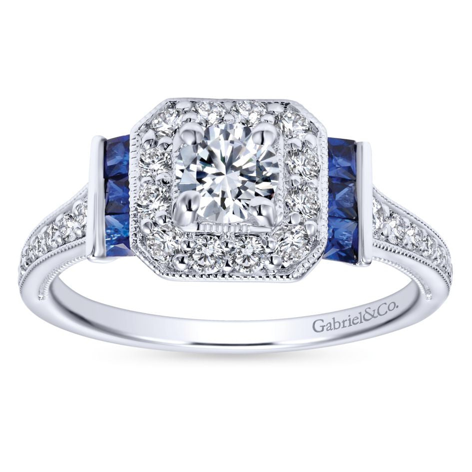 Ladies' 14k White Gold Diamond and Sapphire Engagement Ring by jewelry Designer Gabriel and Co
