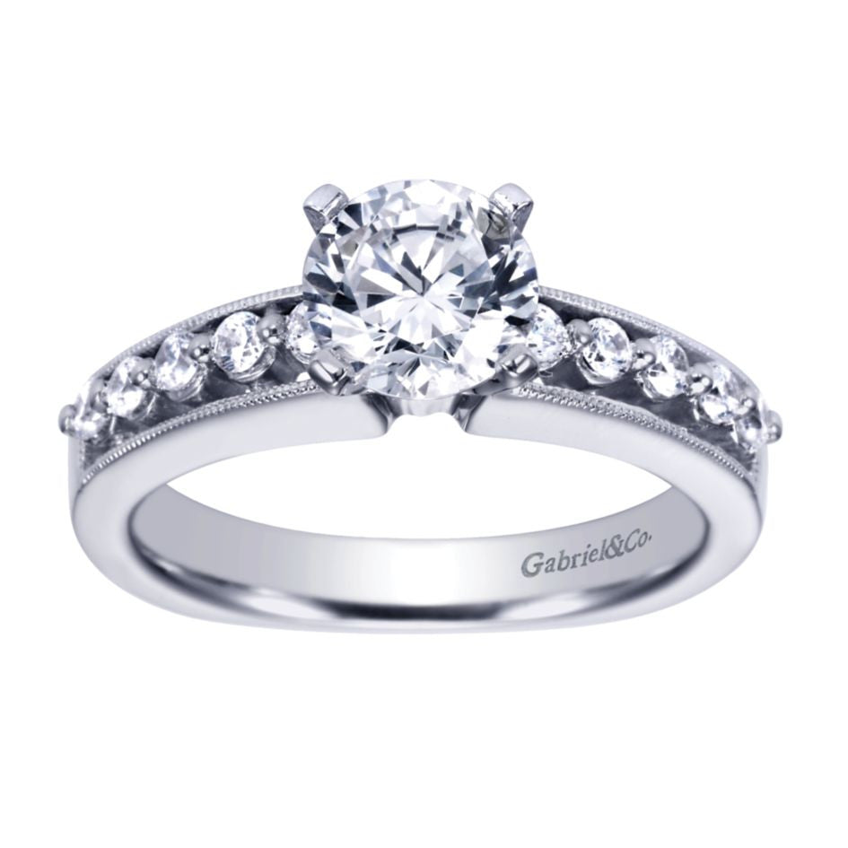 Ladies' Floating Channel 14k White Gold Diamond Engagement Mounting by bridal jewelry designer Gabriel and Co
