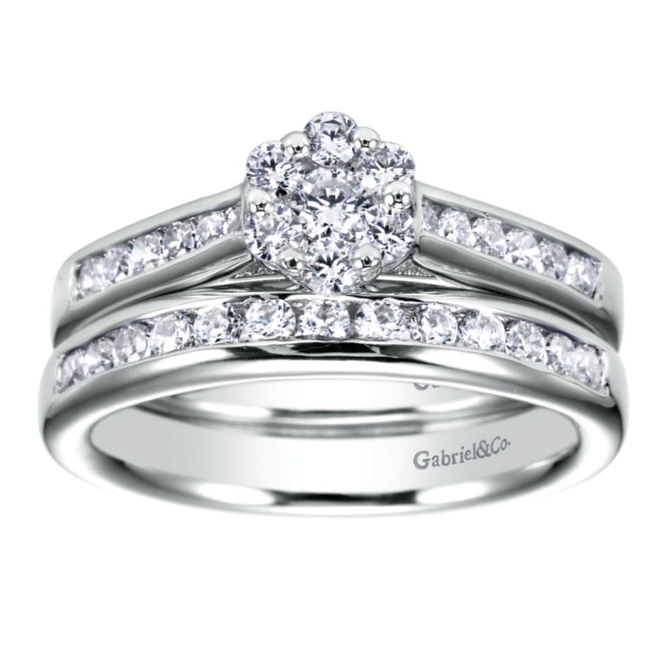 Ladies' Cluster 14k White Gold Diamond Engagement Ring by bridal jewelry designer Gabriel and Co