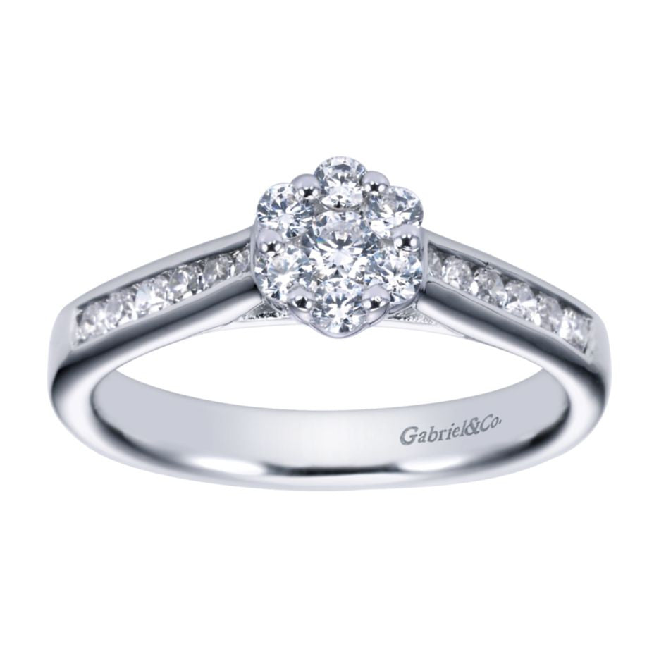 Ladies' Cluster 14k White Gold Diamond Engagement Ring by bridal jewelry designer Gabriel and Co