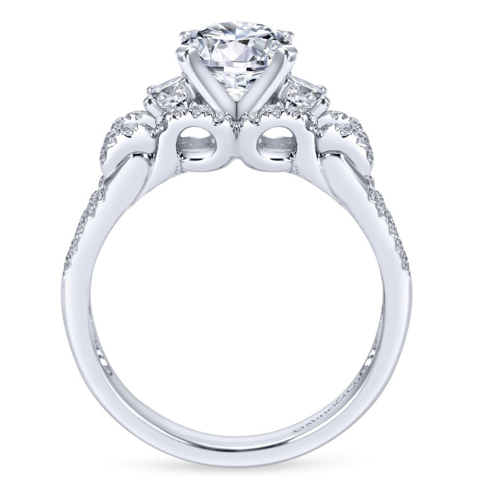 Ladies' Raised Shoulders 14k White Gold Pave and Split Shank Diamond Engagement Ring by Bridal Jewelry Designer Gabriel and Co