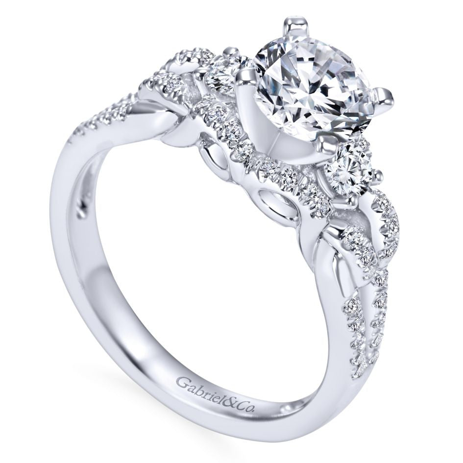 Ladies' Raised Shoulders 14k White Gold Pave and Split Shank Diamond Engagement Ring by Bridal Jewelry Designer Gabriel and Co