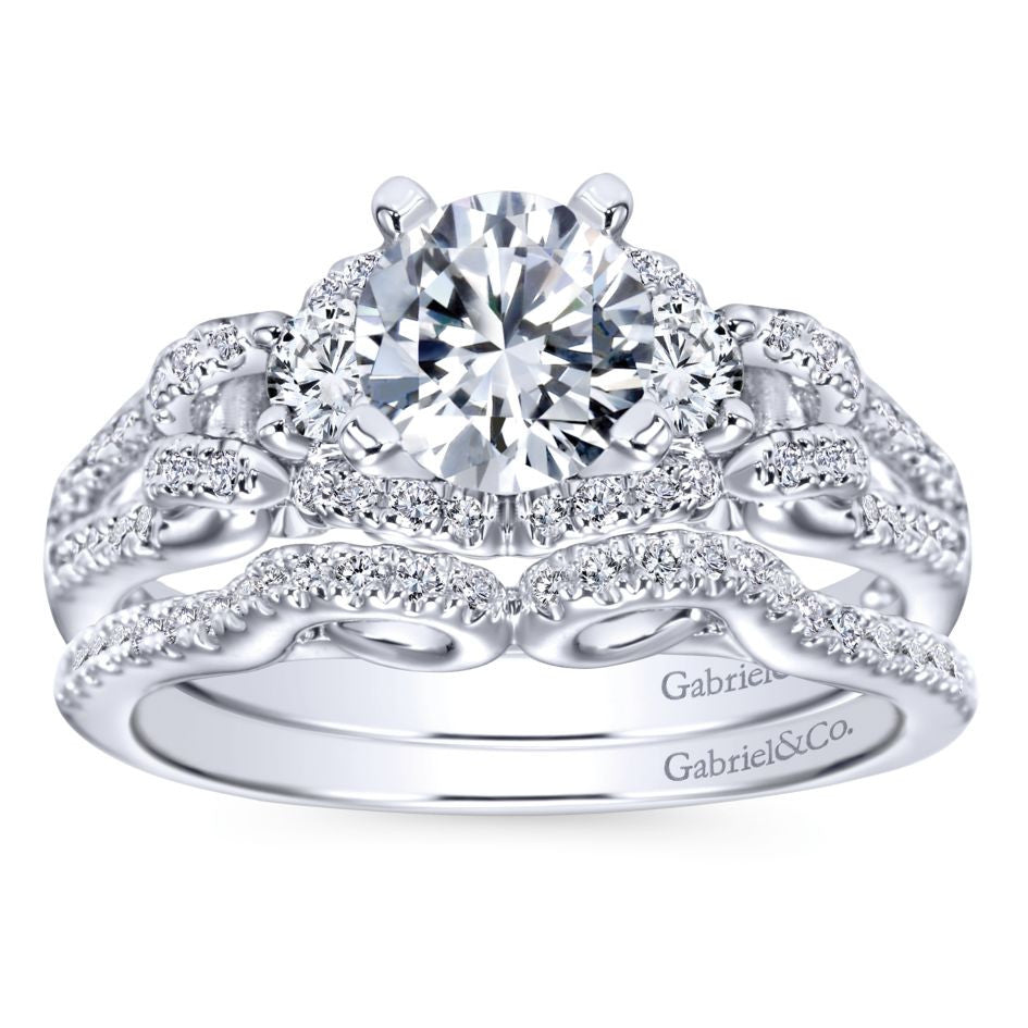 Ladies' Raised Shoulders 14k White Gold Pave and Split Shank Diamond Engagement Ring by Bridal Jewelry Designer Gabriel and Co