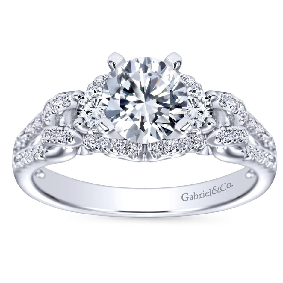 Ladies' Raised Shoulders 14k White Gold Pave and Split Shank Diamond Engagement Ring by Bridal Jewelry Designer Gabriel and Co