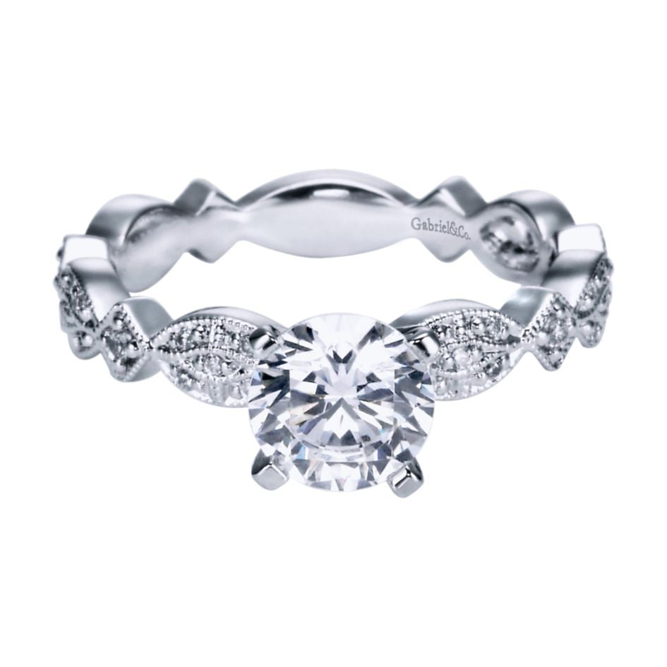 Ladies' Romantic 14k White Gold Diamond Engagement Mounting by Gabriel and Co