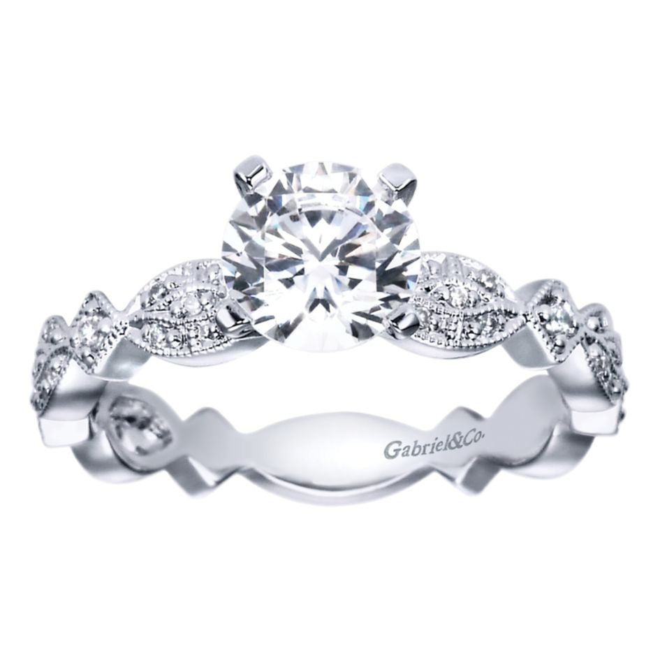 Ladies' Romantic 14k White Gold Diamond Engagement Mounting by Gabriel and Co